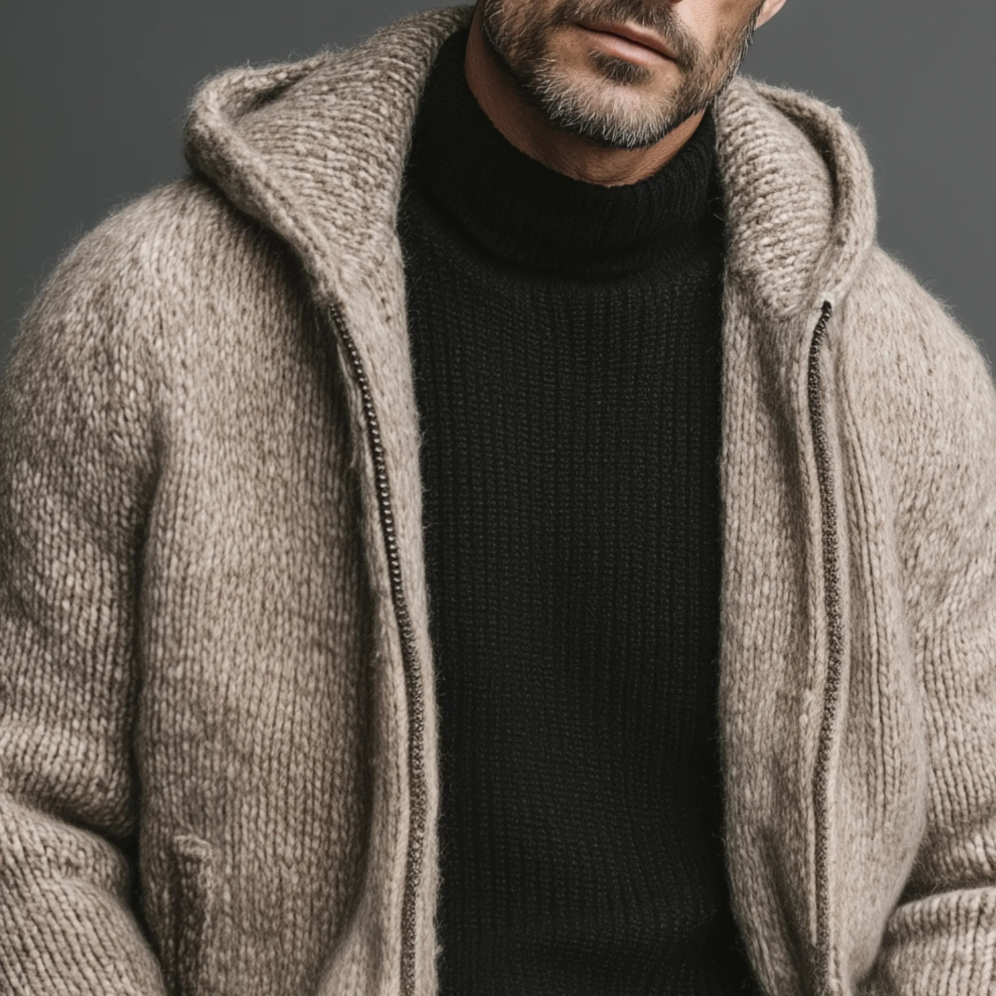 Men's Classic Casual Hooded Zippered Knit Cardigan MTA1859I5K sold by Manly product image thumbnail 4