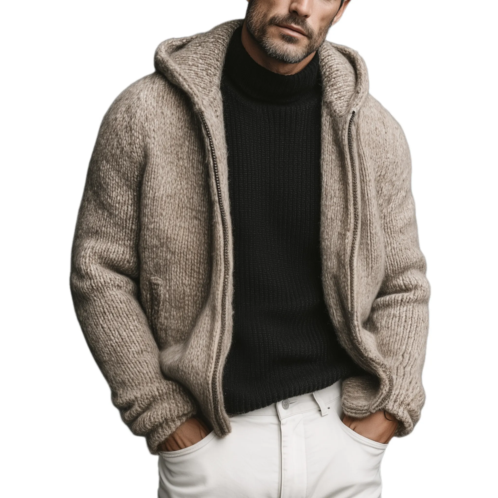 Men's Classic Casual Hooded Zippered Knit Cardigan MTA1859I5K sold by Manly