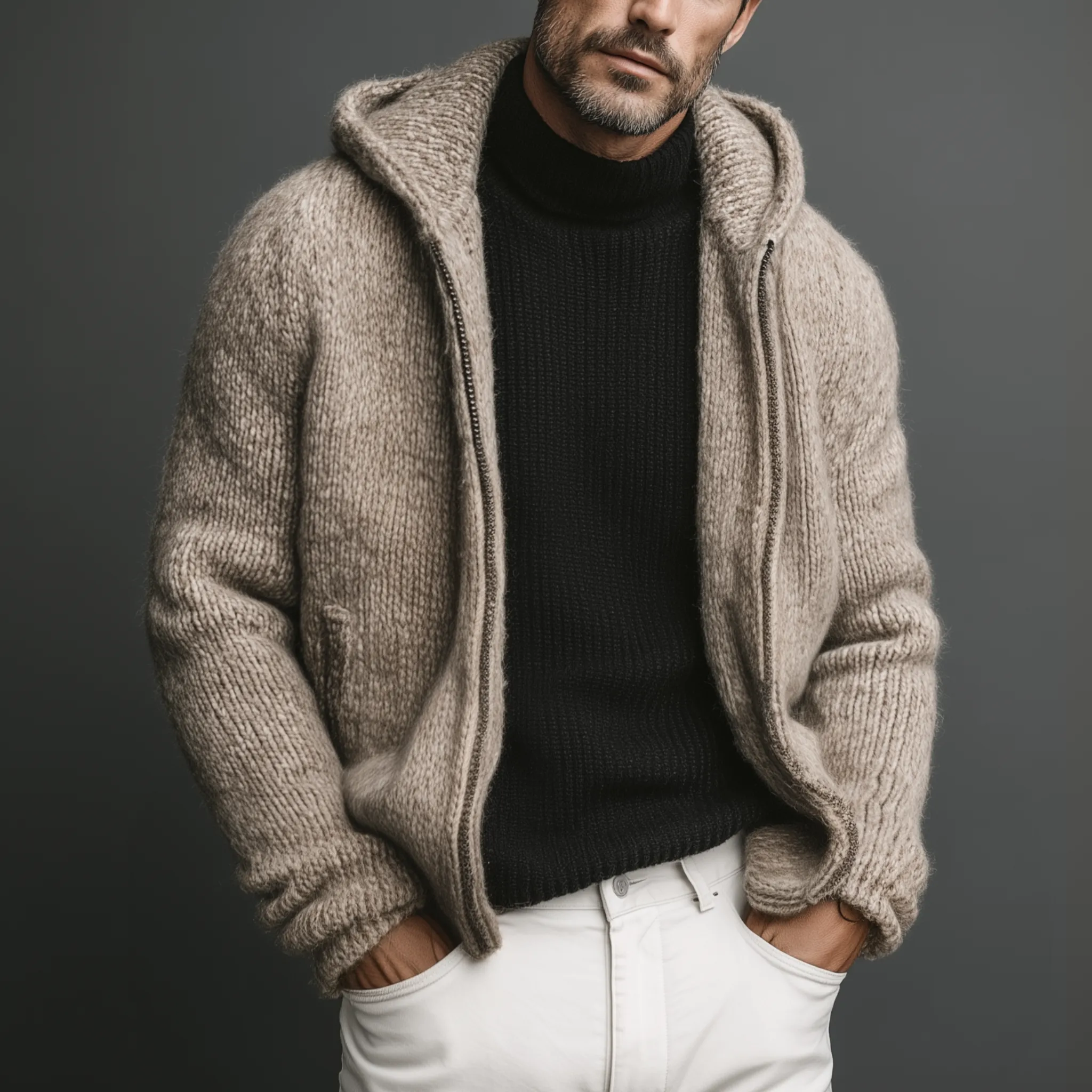 Men's Classic Casual Hooded Zippered Knit Cardigan MTA1859I5K sold by Manly product image thumbnail 2