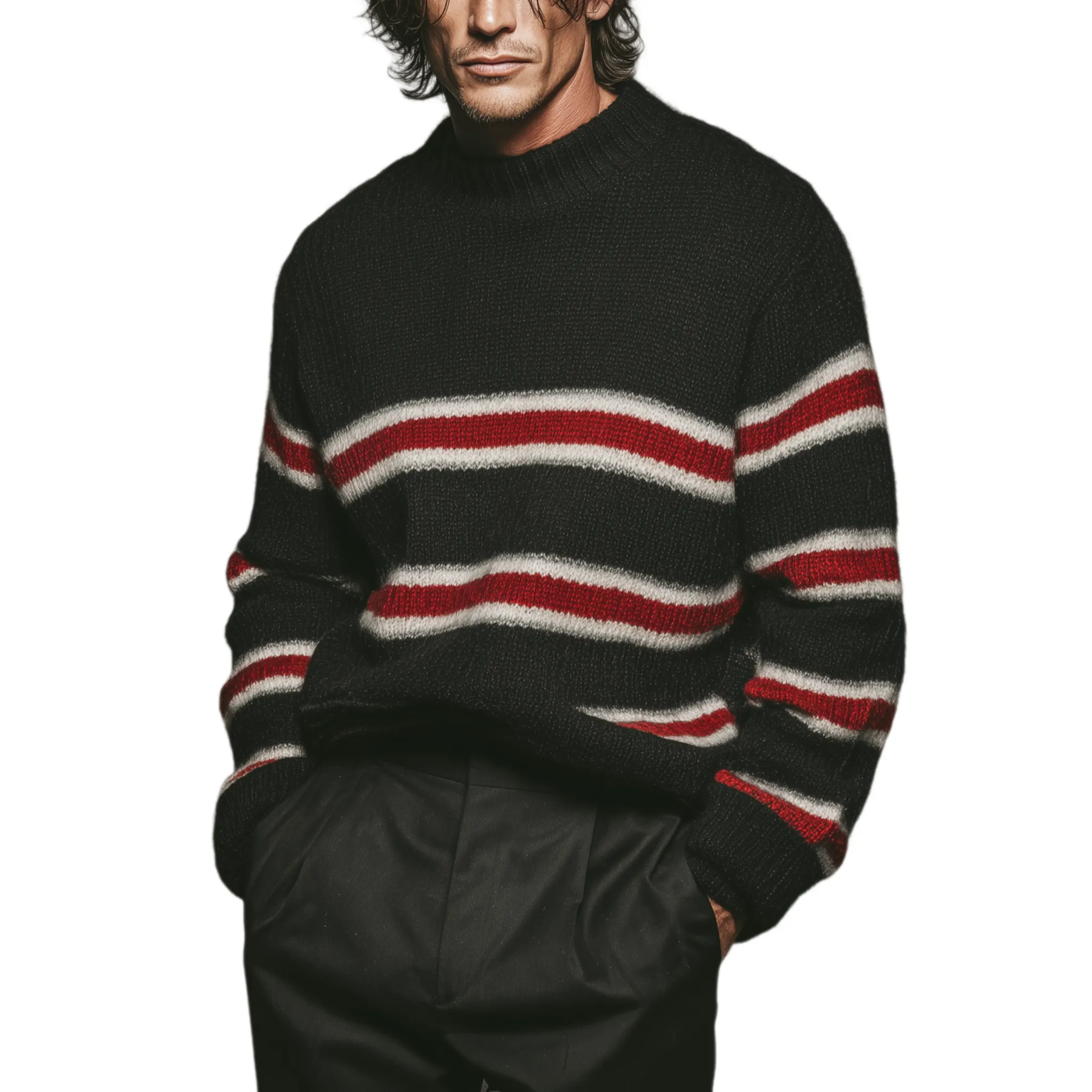 Men's Classic Casual Crew Neck Contrast Stripe Sweater MTA1835I3K sold by Manly