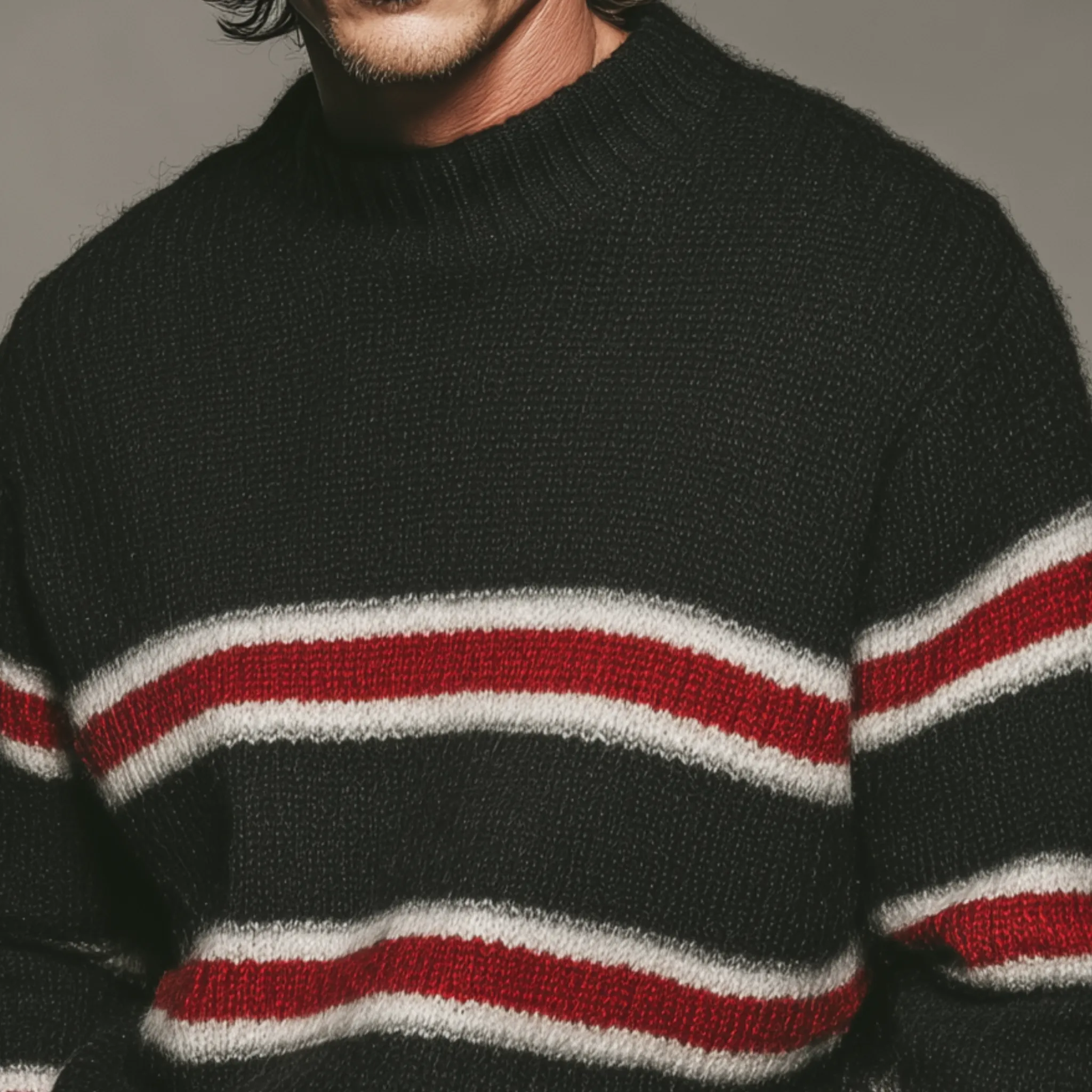 Men's Classic Casual Crew Neck Contrast Stripe Sweater MTA1835I3K sold by Manly product image thumbnail 4