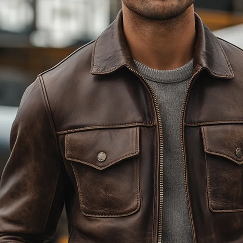 Men's Vintage Casual Faux Leather Multi-Pocket Lapel Zipper Jacket MTA1720I2TO sold by Manly product image thumbnail 3