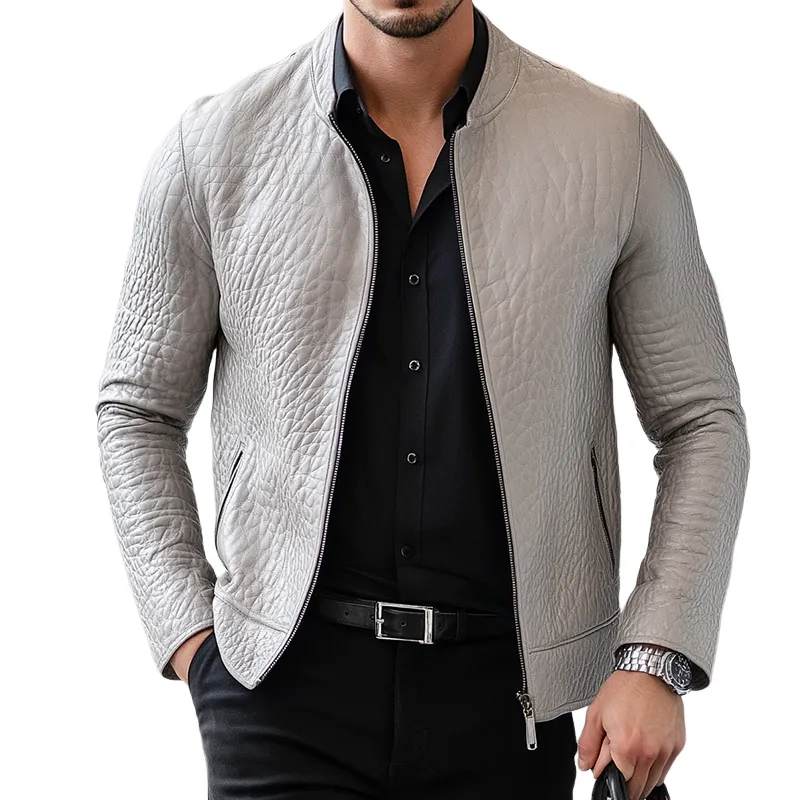 Men's Vintage Casual Faux Leather Stand Collar Zipper Jacket MTA1733I0TO sold by Manly