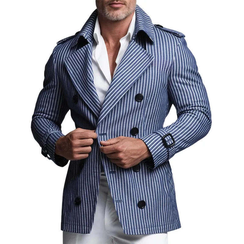 Men's Vintage Casual Striped Double Breasted Trench Jacket MTA1073I6TO sold by Manly