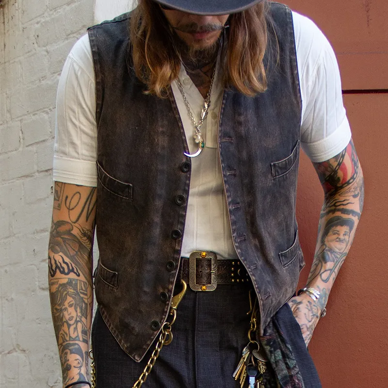 Men's Retro Casual Washed Distressed Vest MTA0989I5TO sold by Manly product image thumbnail 2