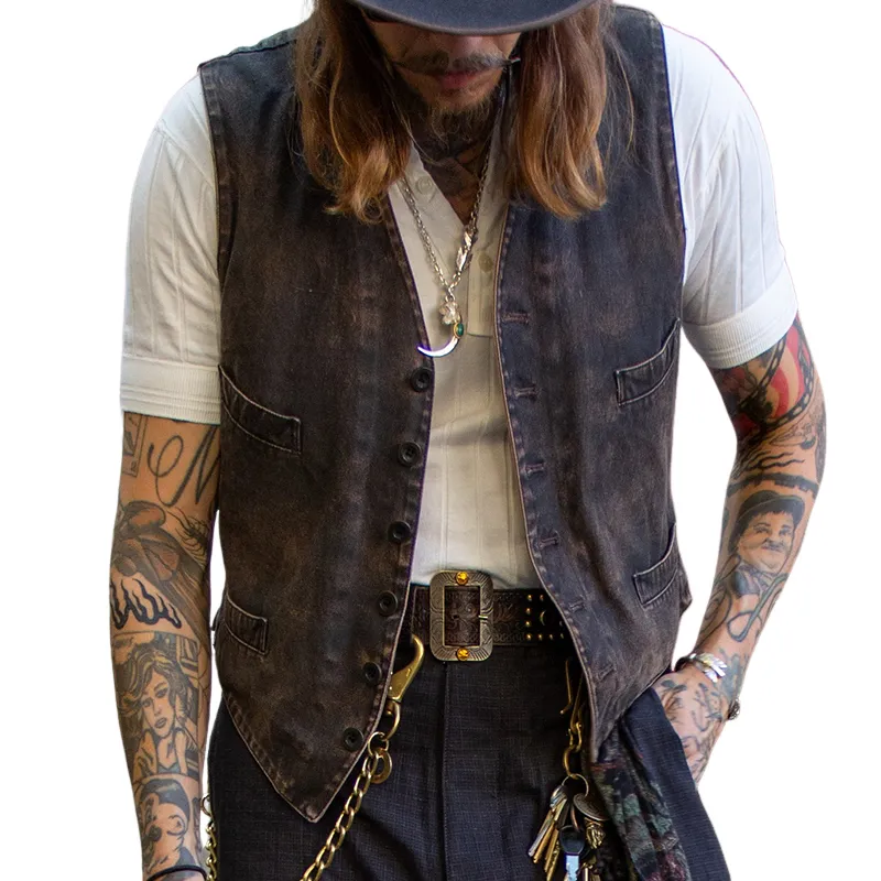 Men's Retro Casual Washed Distressed Vest MTA0989I5TO sold by Manly