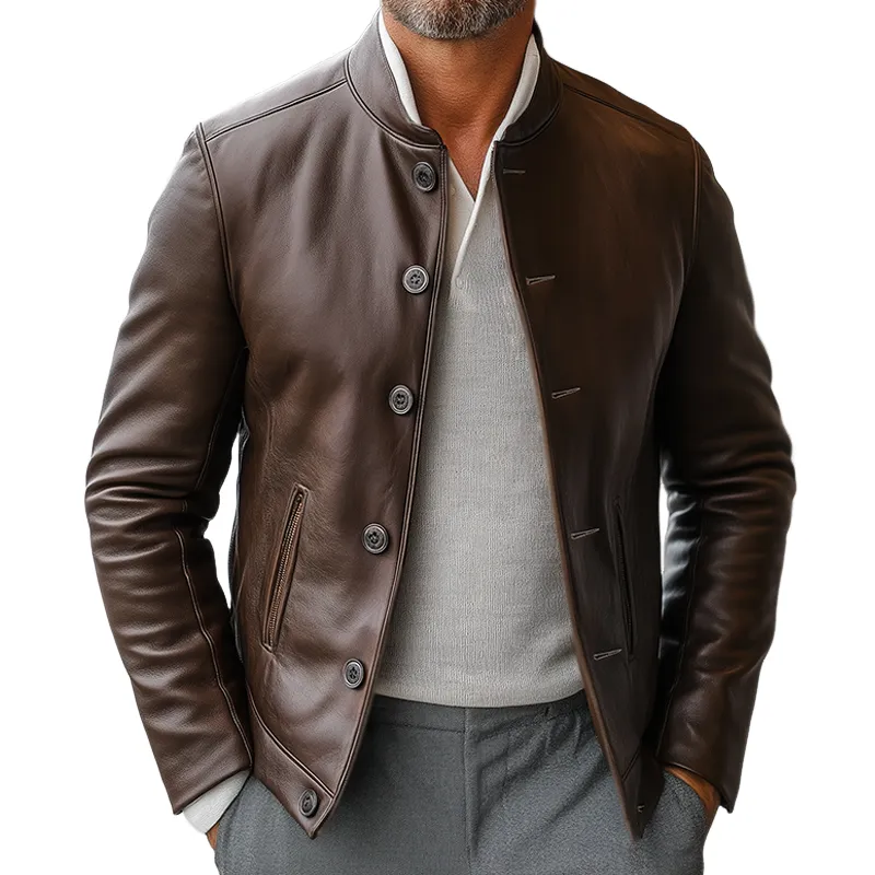 Men's Vintage Casual Faux Leather Zipper Jacket MTA1788I0TO sold by Manly