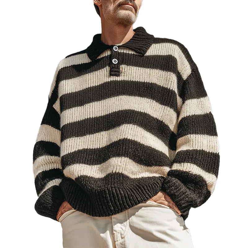 Men's Autumn Fashion Striped Cotton Knitted Polo Neck Loose Sweater MTA1703I2P sold by Manly