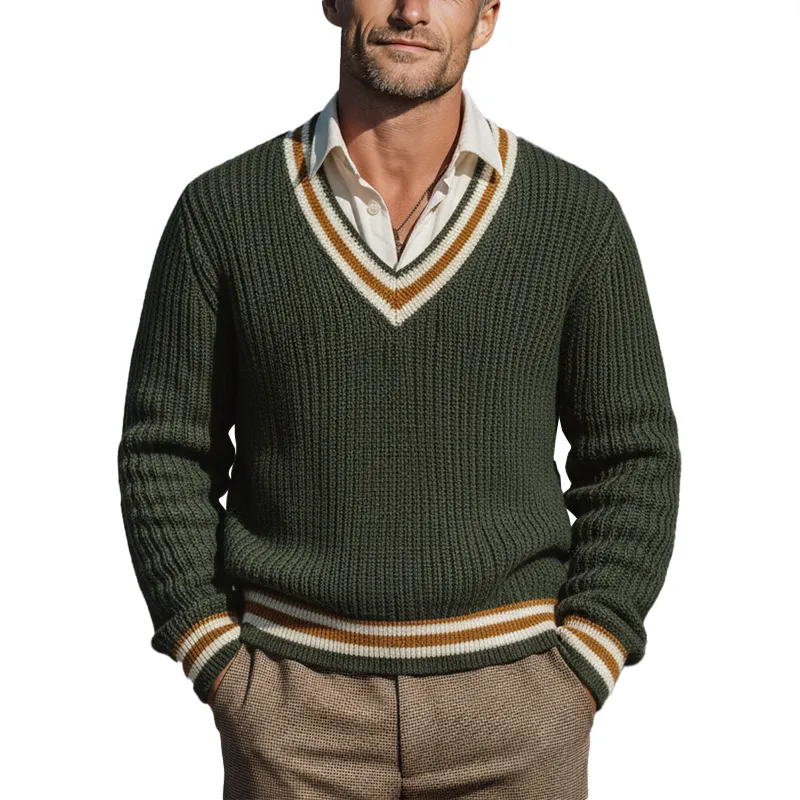 Men's Autumn Fashion Cotton Knitted Contrast Color V-Neck Sweater MTA1736I9P sold by Manly