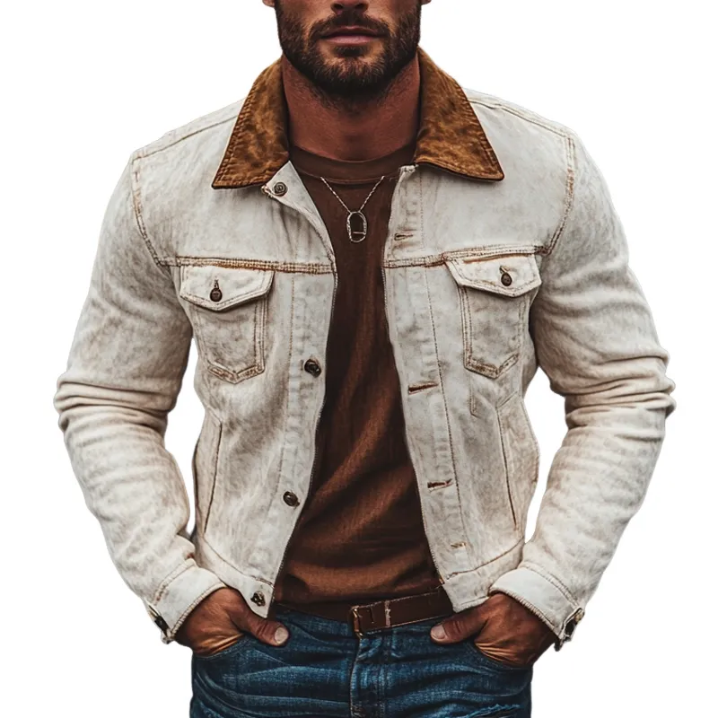 Men's Vintage Faux Suede Colorblock Jacket MTA1637I5X sold by Manly