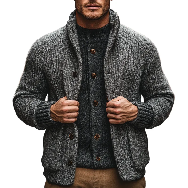 Men's Warm Knit Stand Collar Single-Breasted Cardigan MTA1665I7X sold by Manly