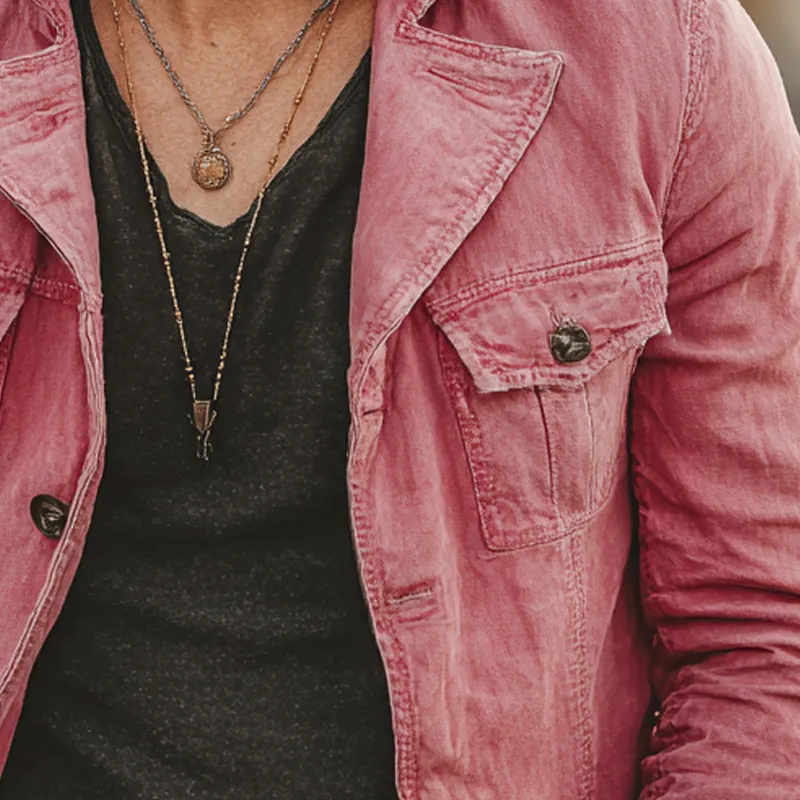 Men's Solid Color Vintage Lapel Washed Cotton Jacket MTA1604I0X sold by Manly product image thumbnail 2