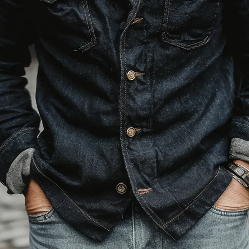 Men's Vintage Washed Denim Lapel Jacket MTA1607I4X sold by Manly product image thumbnail 2