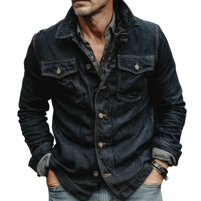 Men's Vintage Washed Denim Lapel Jacket MTA1607I4X sold by Manly