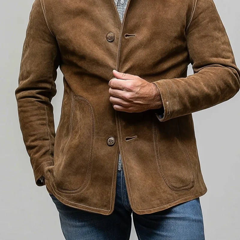 Men's Vintage Faux Suede Solid Lapel Single-Breasted Jacket MTA2316I4X sold by Manly product image thumbnail 2