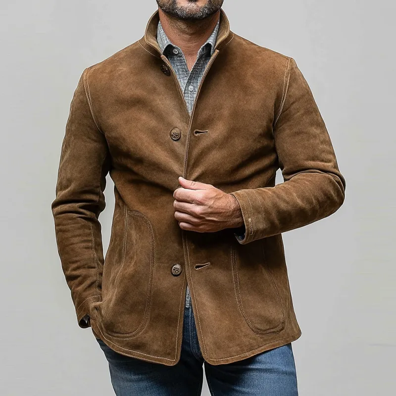 Men's Vintage Faux Suede Solid Lapel Single-Breasted Jacket MTA2316I4X sold by Manly product image thumbnail 3
