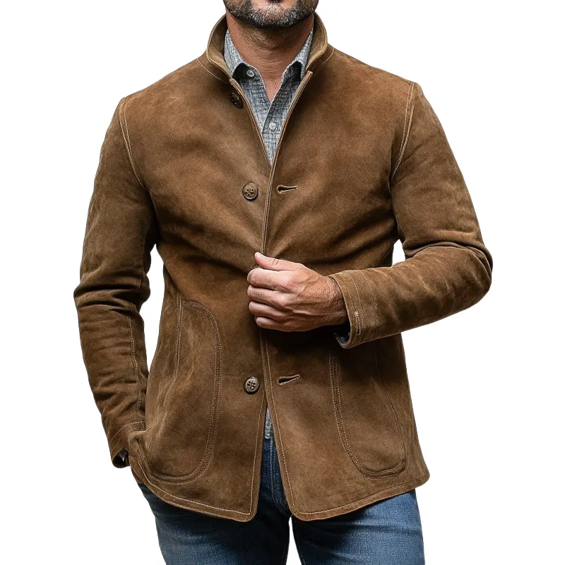 Men's Vintage Faux Suede Solid Lapel Single-Breasted Jacket MTA2316I4X sold by Manly