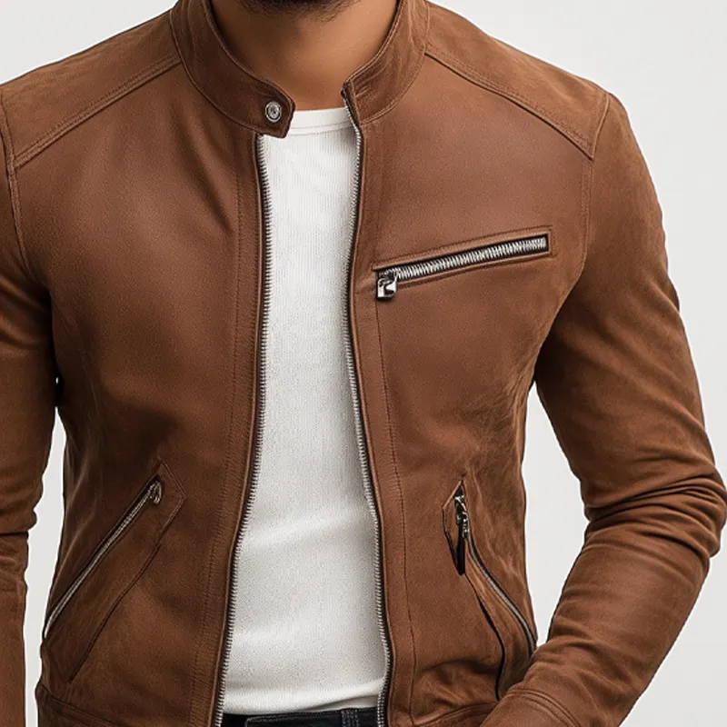 Men's Retro Stand Collar Zipper PU Jacket MTA2304I7X sold by Manly product image thumbnail 2