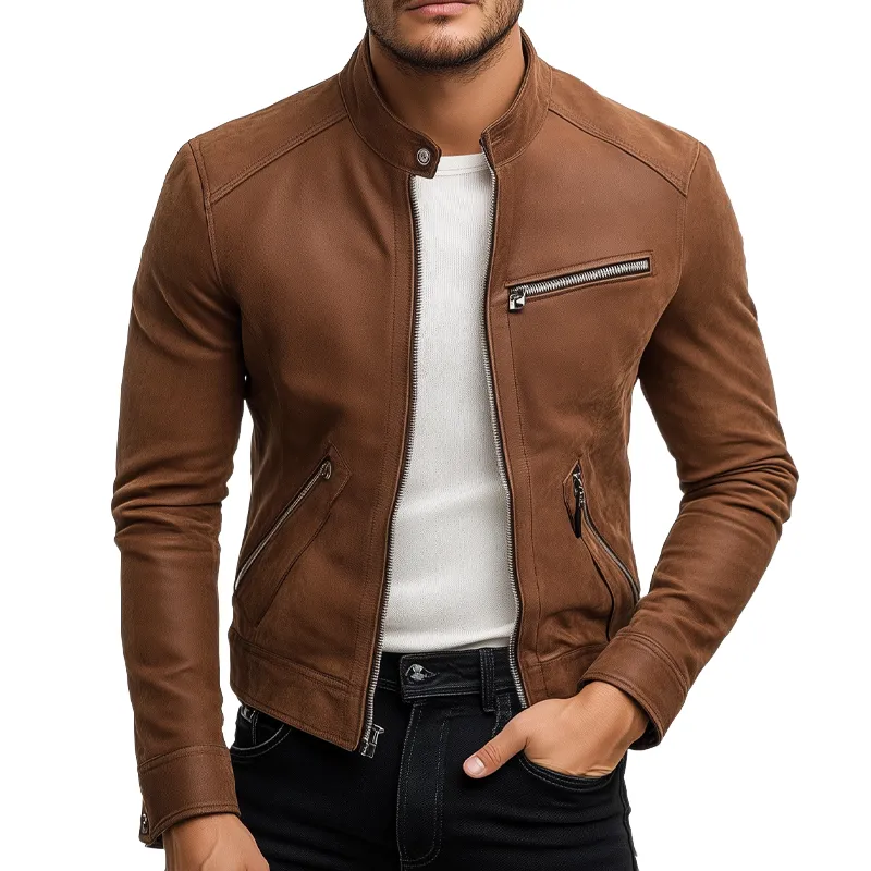 Men's Retro Stand Collar Zipper PU Jacket MTA2304I7X sold by Manly
