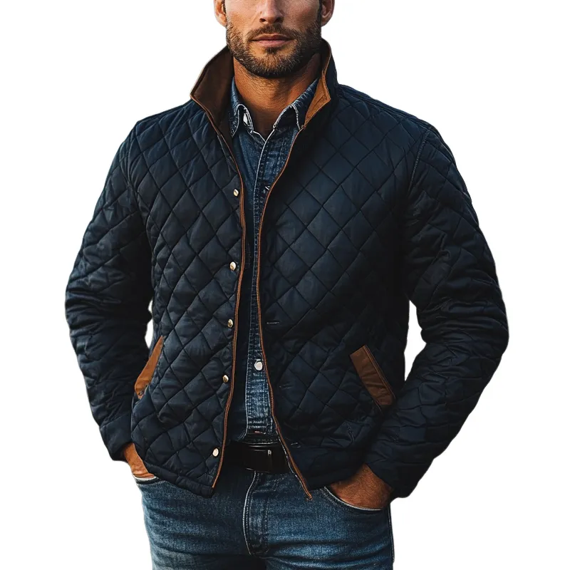 Men's Contrast Quilted Diamond Lapel Button-Down Jacket MTA2396I1X sold by Manly