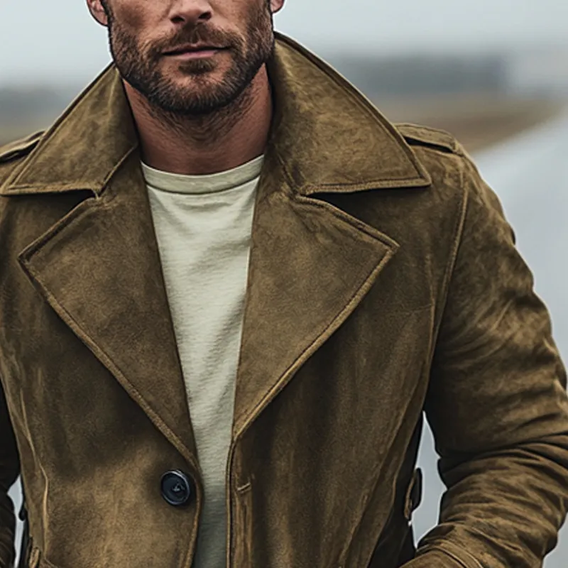 Men's Retro Solid Color Lapel Single-breasted Mid-length Coat MTA2370I7X sold by Manly product image thumbnail 3