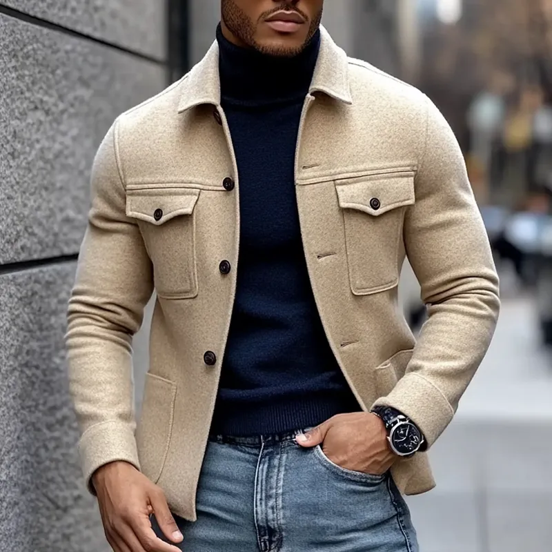 Men's Blended Solid Color Lapel Multi-pocket Jacket MTA2308I8X sold by Manly product image thumbnail 2