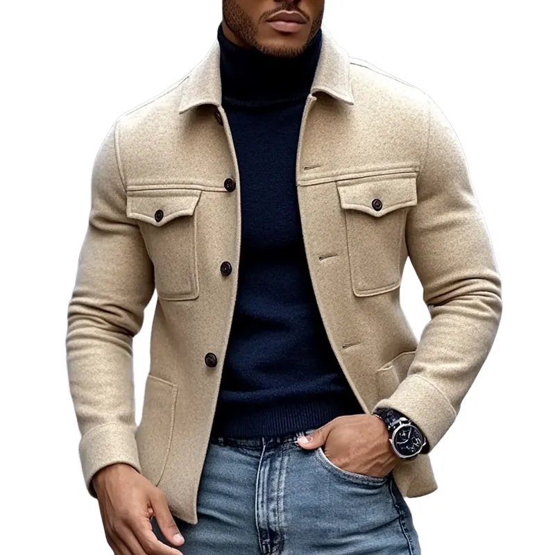 Men's Blended Solid Color Lapel Multi-pocket Jacket MTA2308I8X sold by Manly