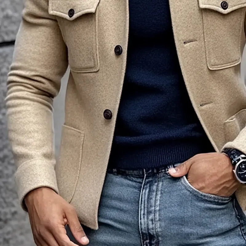 Men's Blended Solid Color Lapel Multi-pocket Jacket MTA2308I8X sold by Manly product image thumbnail 4