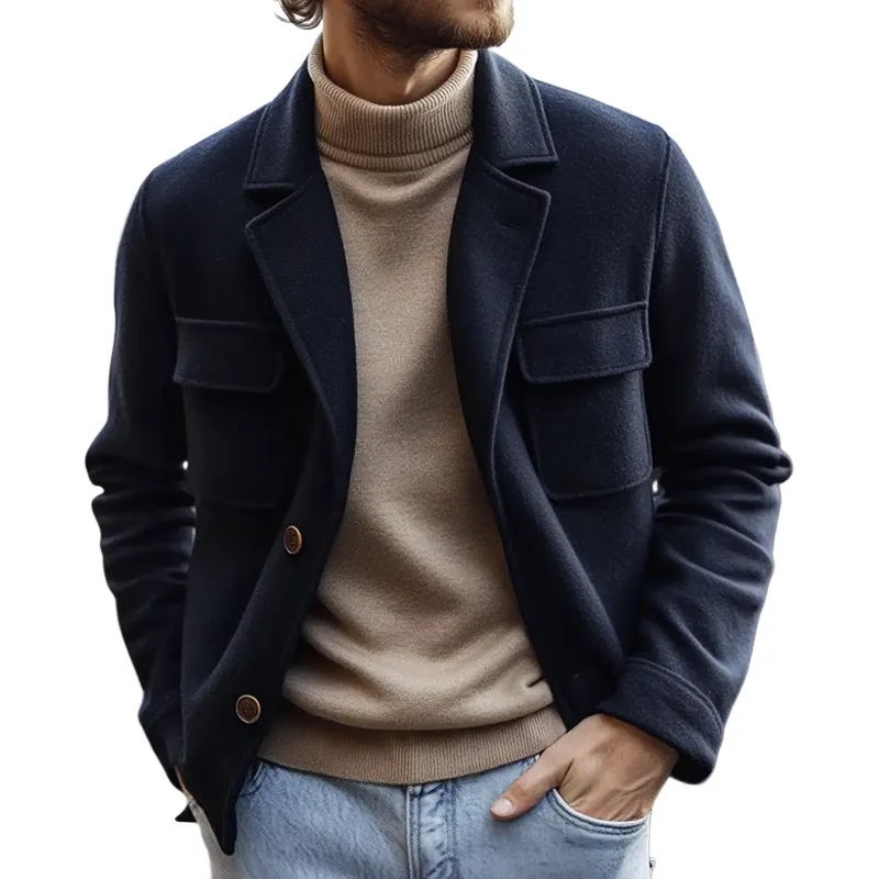 Men's Casual Solid Color Lapel Blended Jacket MTA2333I2X sold by Manly