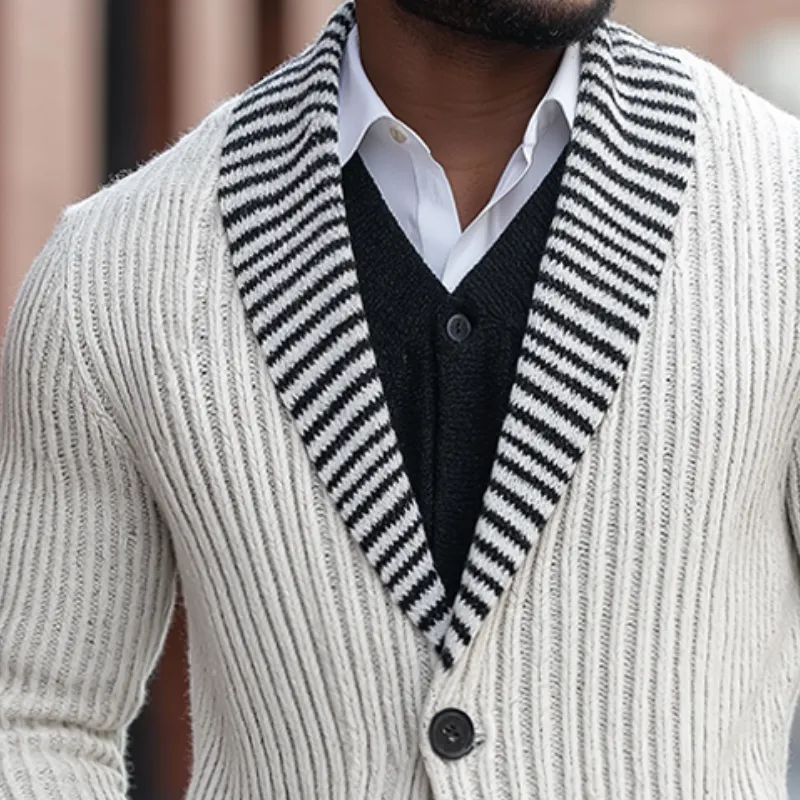 Men's Retro Casual Striped Knit Lapel Button Cardigan MTA1837I1TO sold by Manly product image thumbnail 3