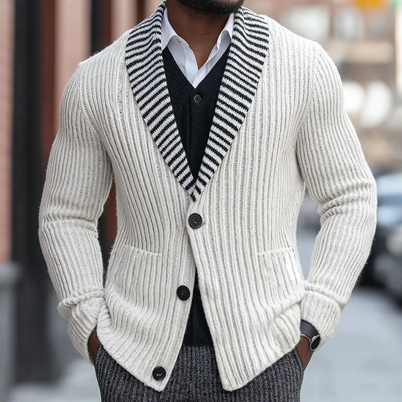 Men's Retro Casual Striped Knit Lapel Button Cardigan MTA1837I1TO sold by Manly product image thumbnail 2