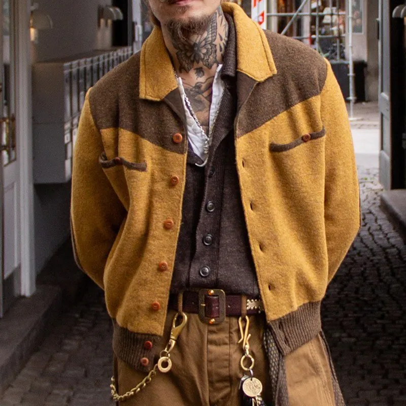 Men's Retro Casual Colorblock Knitted Lapel Button Cardigan MTA1781I2TO sold by Manly product image thumbnail 2