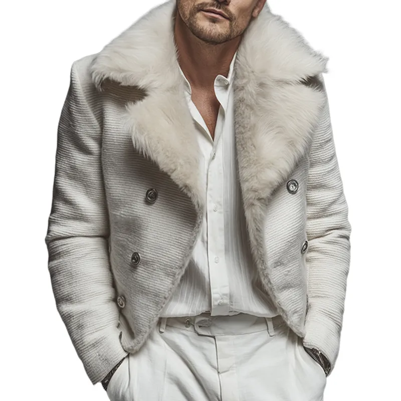 Men's Retro Casual Solid Color Pit Stripe Plush Warm Lapel Jacket MTA2215I3TO sold by Manly