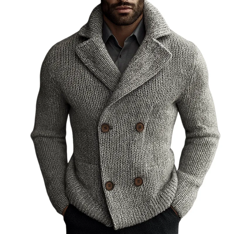 Men's Vintage Casual Knitted Slim Fit Double Breasted Lapel Cardigan Jacket MTA2239I7TO sold by Manly
