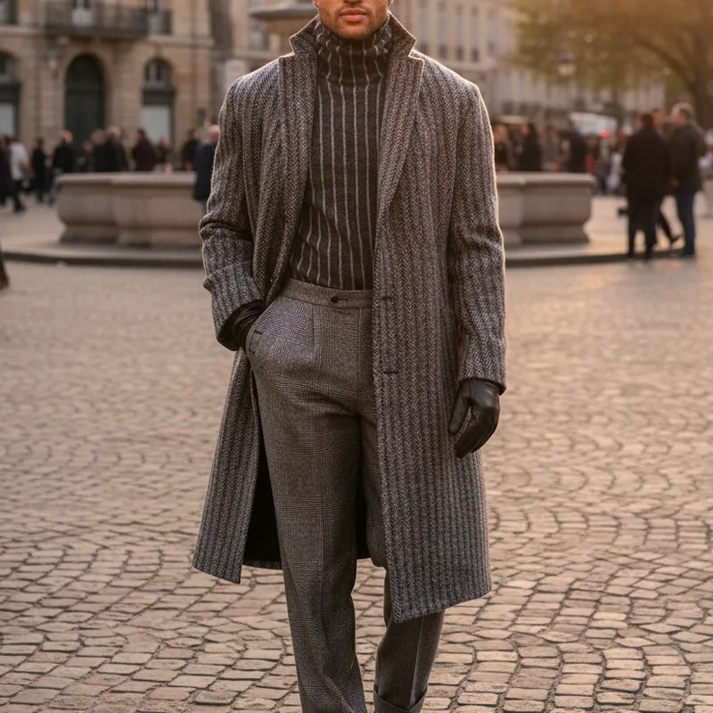 Men's Classic Knee-length Vertical Striped Double-button Coat MTA2348I1U sold by Manly product image thumbnail 2