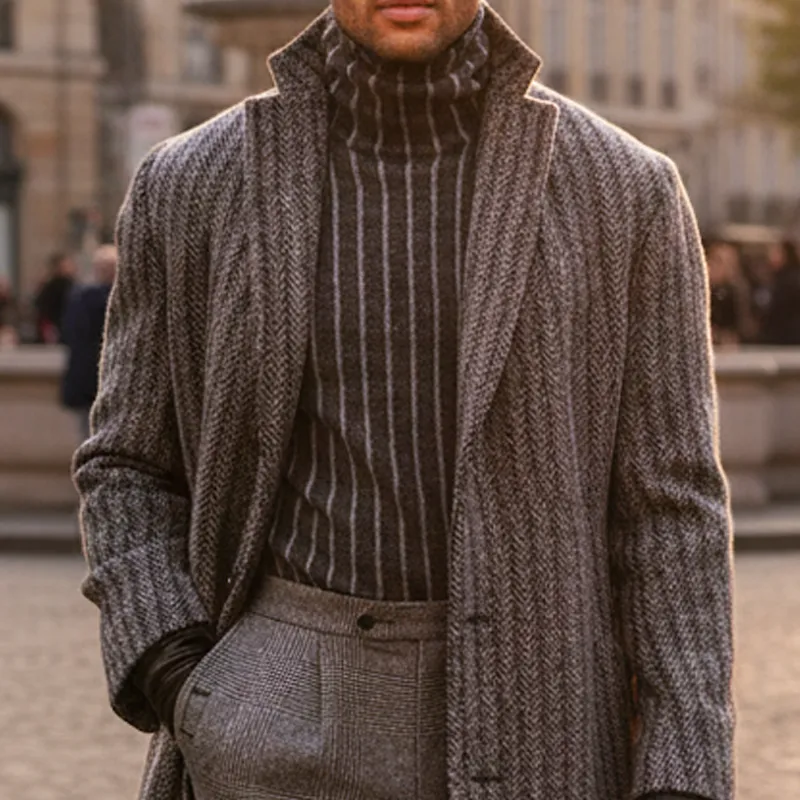 Men's Classic Knee-length Vertical Striped Double-button Coat MTA2348I1U sold by Manly product image thumbnail 3