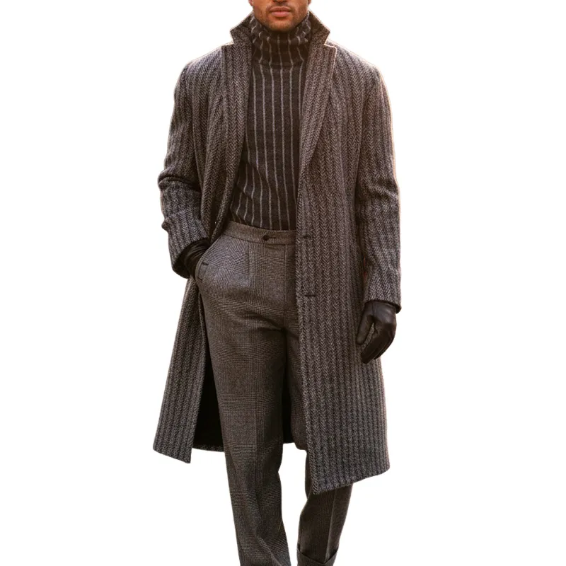 Men's Classic Knee-length Vertical Striped Double-button Coat MTA2348I1U sold by Manly