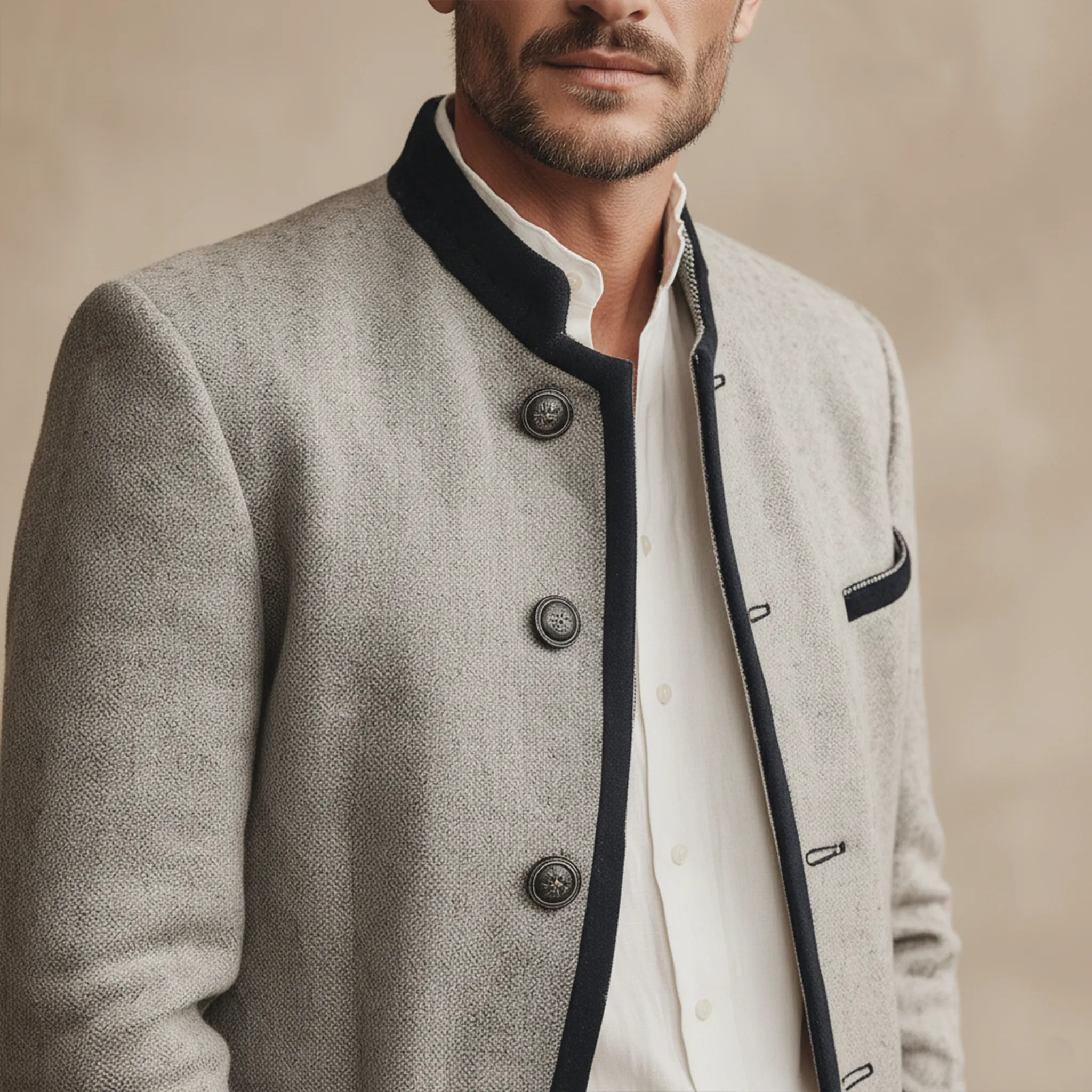 Men's Classic Retro Stand Collar Faux Wool Jacket MTA2374I6K sold by Manly product image thumbnail 5