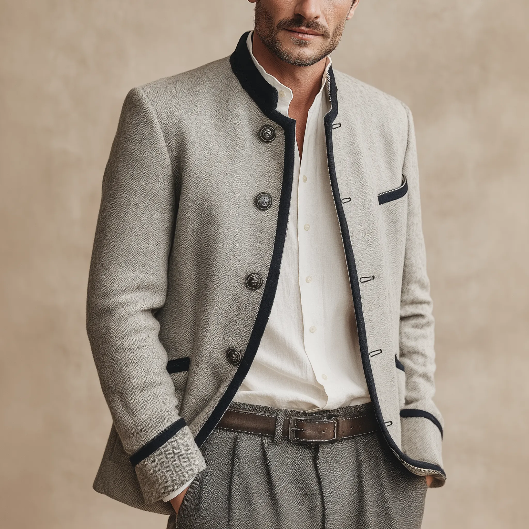 Men's Classic Retro Stand Collar Faux Wool Jacket MTA2374I6K sold by Manly product image thumbnail 2