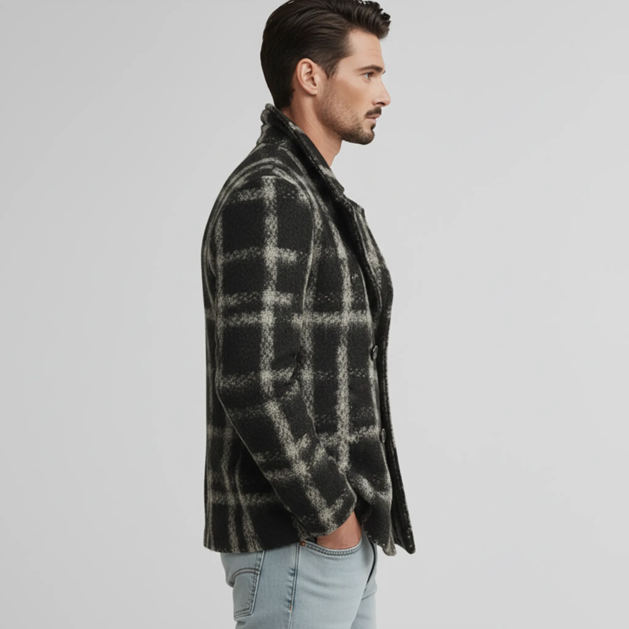 Men's Classic Casual Lapel Double-breasted Faux Woolen Jacket MTA2329I5K sold by Manly product image thumbnail 3