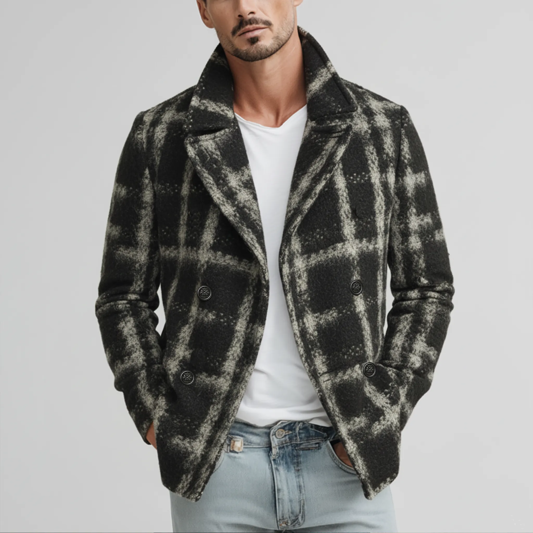 Men's Classic Casual Lapel Double-breasted Faux Woolen Jacket MTA2329I5K sold by Manly product image thumbnail 2