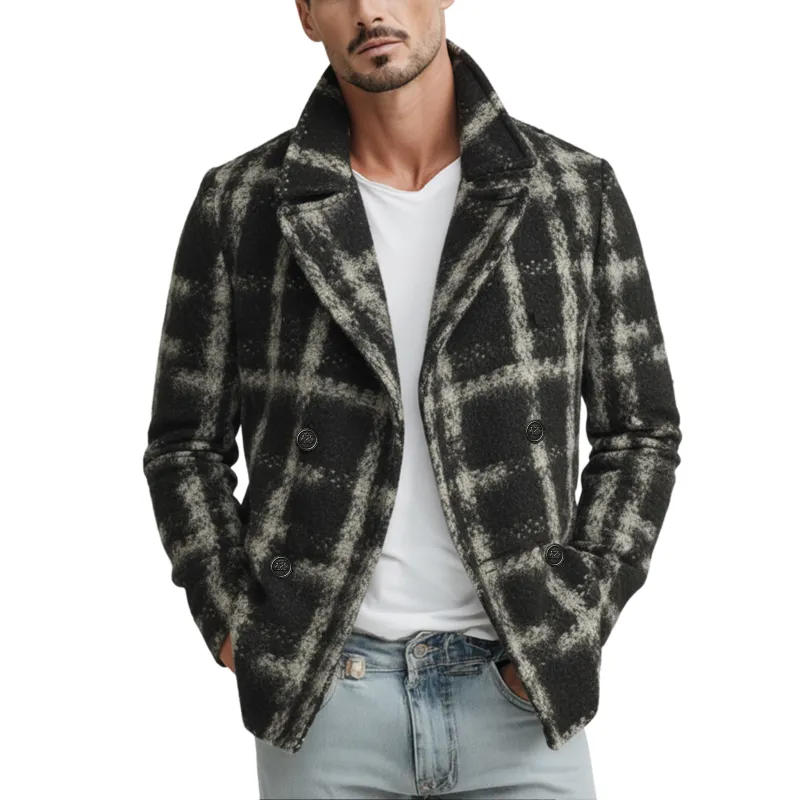 Men's Classic Casual Lapel Double-breasted Faux Woolen Jacket MTA2329I5K sold by Manly