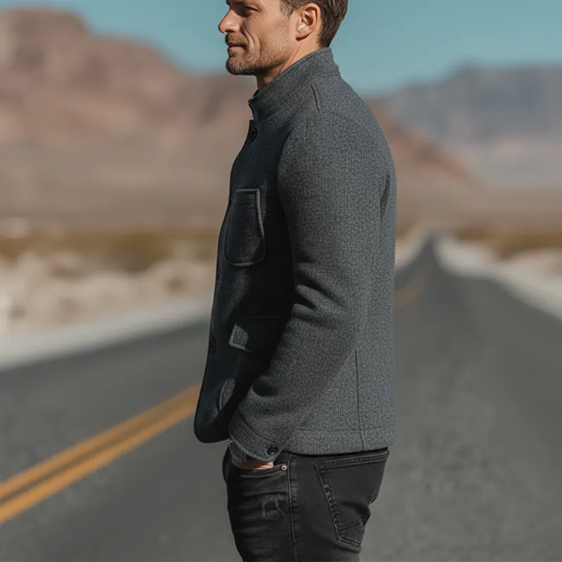 Men's Autumn And Winter Fashion Stand Collar Multi-pocket Faux Wool Jacket MTA2352I7P sold by Manly product image thumbnail 4