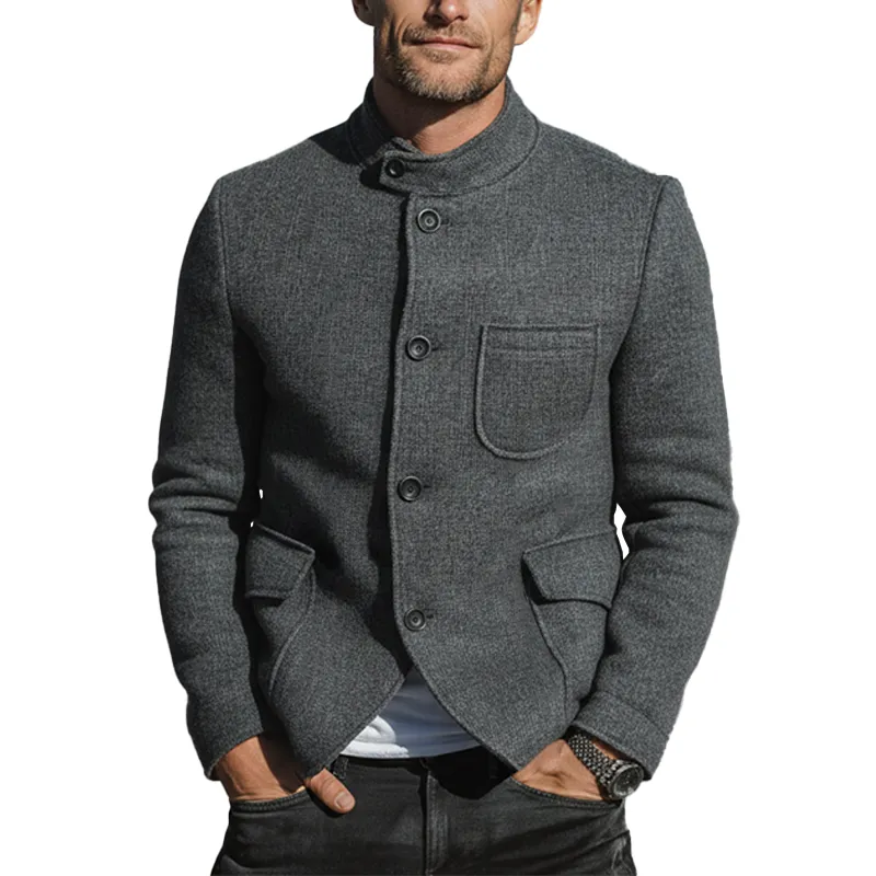 Men's Autumn And Winter Fashion Stand Collar Multi-pocket Faux Wool Jacket MTA2352I7P sold by Manly