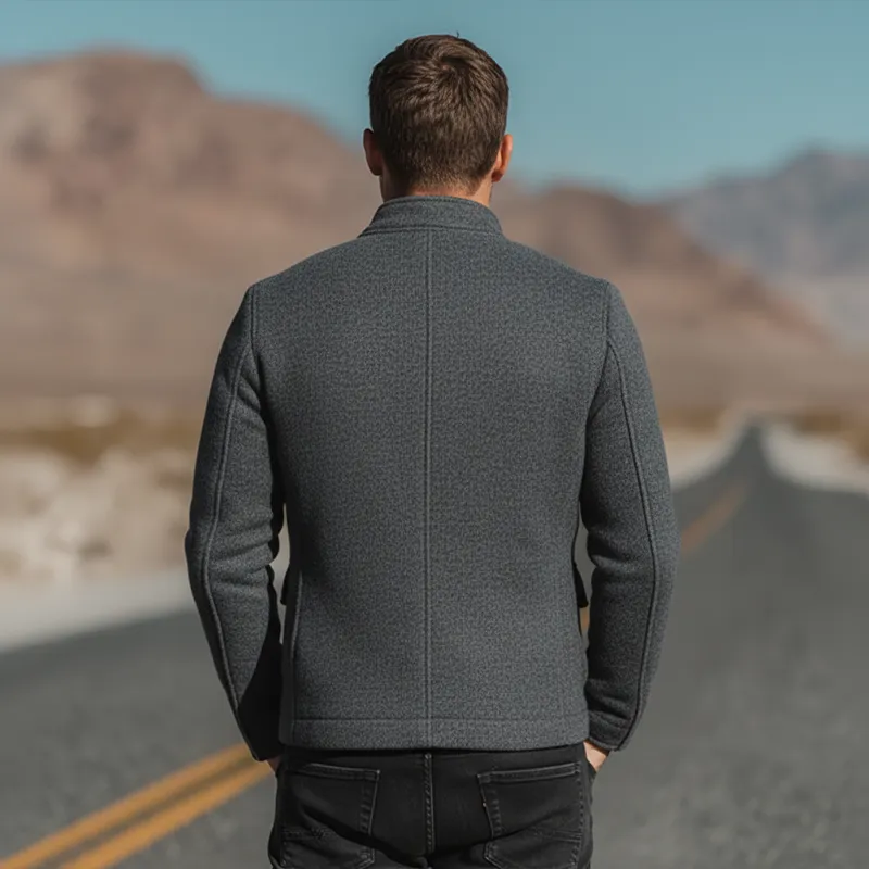 Men's Autumn And Winter Fashion Stand Collar Multi-pocket Faux Wool Jacket MTA2352I7P sold by Manly product image thumbnail 3