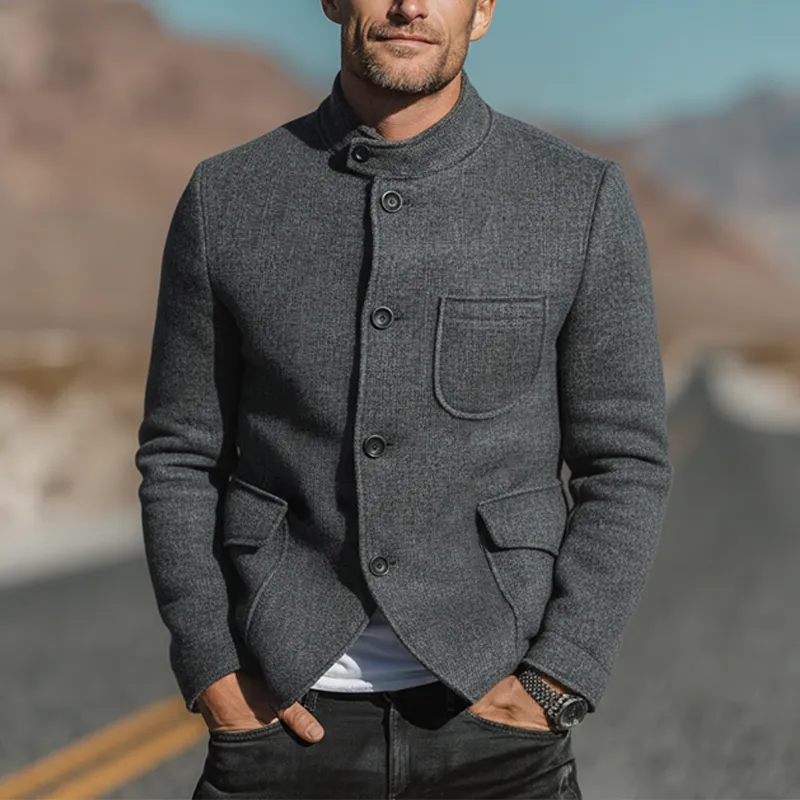 Men's Autumn And Winter Fashion Stand Collar Multi-pocket Faux Wool Jacket MTA2352I7P sold by Manly product image thumbnail 2