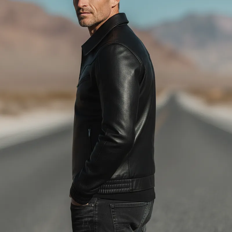 Men's Autumn And Winter Fashion Lapel PU Leather Jacket (with Lining) MTA2338I4P sold by Manly product image thumbnail 4