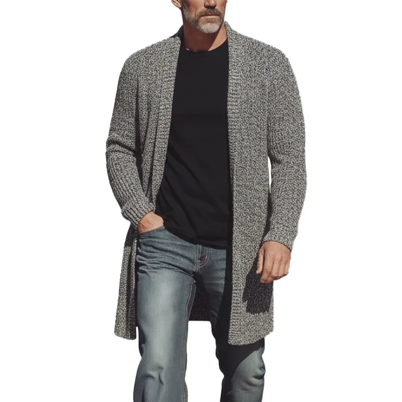 Men's Autumn And Winter Fashion Mixed Color Cotton Yarn Knitted Mid-length Cardigan MTA2355I5P sold by Manly