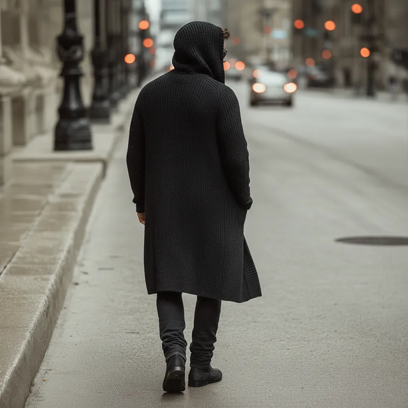 Men's Autumn And Winter Fashion Solid Color Cotton Yarn Knitted Long Hooded Cardigan MTA2378I9P sold by Manly product image thumbnail 3