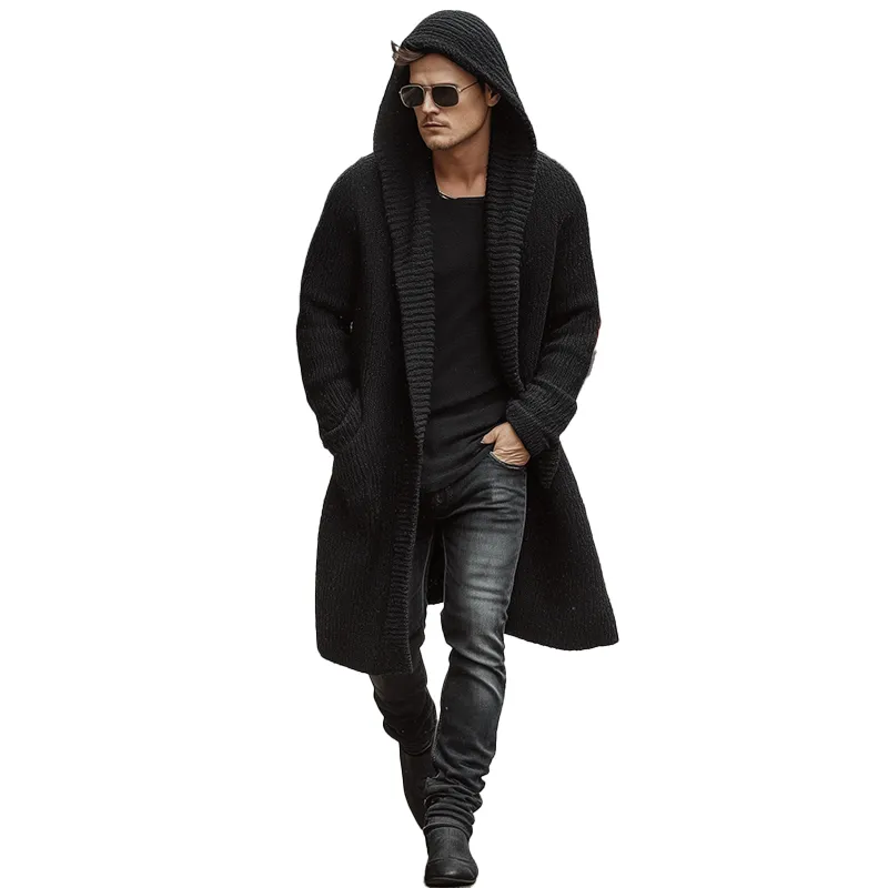 Men's Autumn And Winter Fashion Solid Color Cotton Yarn Knitted Long Hooded Cardigan MTA2378I9P sold by Manly